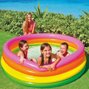 Piscina gonflabila pentru copii cu 3 inele, dimensiune 168 x 46 cm, capacitate 780 l, Multicolor - Img 2