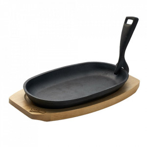 Platou servire Heinner HR-YT-995, maner detasabil si baza din lemn, fonta, 24 x 14 cm