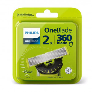 Rezerva OneBlade 360, QP420/50, otel inoxidabil, umed si uscat, kit 2 lame,compatibil orice model Philips OneBlade si OneBladePro, Verde