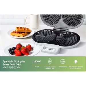 Aparat de facut gofre Heinner HWF-F14002WH, 1400W, capacitate: 2 gofre/vafe - Img 3