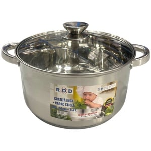 Cratita din inox cu capac, capacitate 5.4 l, diametru 24 cm, fund dublu, baza inductie, ROD 16449