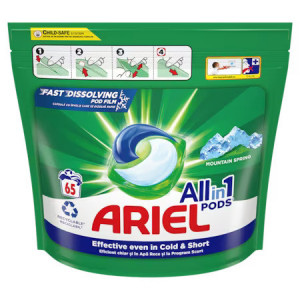 Detergent de rufe Capsule, Ariel All in One Pods Mountain Spring, 65 spalari
