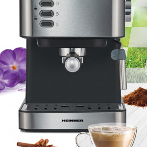 Espressor Heinner HEM-B2016BKS, 850W, 20 bar, rezervor apa detasabil 1.6l, filtru din inox, plita mentinere cafea calda, decoratii inox - Img 5