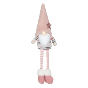 Figurina decorativa de Craciun, dimensiune 12x8x43 cm, Gnome cu caciula roz