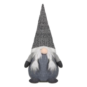 Figurina decorativa de Craciun, dimensiune 25x13x43 cm, Gnome cu caciula gri