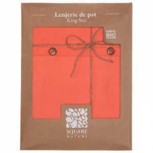 Lenjerie de pat pentru 2 persoane, Square Nature SN-KGBED144-CRL, Bumbac organic 100% 144TC, Coral - Img 5