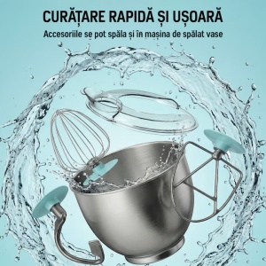 Mixer planetar FRAM FPM-D1010GR, 1000W, bol inox 5L, 12 viteze + Pulse, angrenaj metalic, accesorii pentru mixare si framantare, verde - Img 6