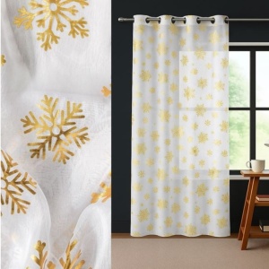 Perdea decorativa de Craciun, dimensiune 140x260 cm, model Fulgi aurii