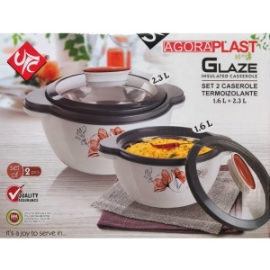 Set doua caserole termice, capac transparent din plastic, capacitate 1.6 l - 2.3 l, Agora Plast