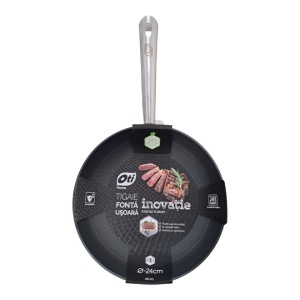 Tigaie fonta usoara tip fagure, maner inox, diametru 24 cm, baza inductie, antiaderenta, OTI