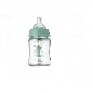 Biberon din Sticla cu Tetina din Silicon, Verde Menta, 150ml, Ursulet Kikka Boo - Img 3