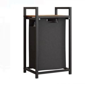 Cos pentru rufe cu cadru metalica, raft din lemn, dimensiune 50x32.5x71 cm, capacitate 45 l