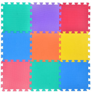 Covor puzzle modular moale , setul contine 9 buc, antiderapant, Multicolor