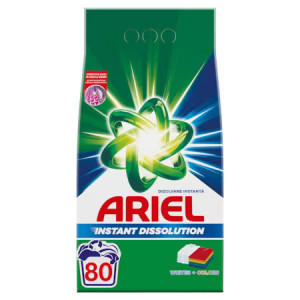 Detergent de rufe Pudra, Ariel automat White & Colors, 6 kg, 80 spalari