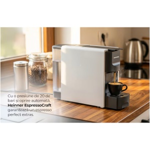 Espressor cu capsule Heinner Espressocraft HEMC-DD20WHBK, 1140 W, Compatibil Nespresso, 20 bar presiune, Rezervor apa 0.6l, Alb/Negru - Img 7
