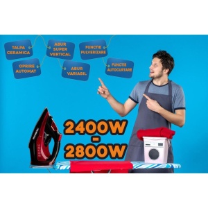 Fier de Calcat Hausberg HB-7840RS, Ceramic, autocuratare, anticalcar, 300ml, 2400-2800W, Negru/Rosu - Img 5