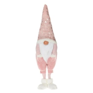 Figurina decorativa de Craciun, dimensiune 17x12x70 cm, Gnome cu salopeta roz