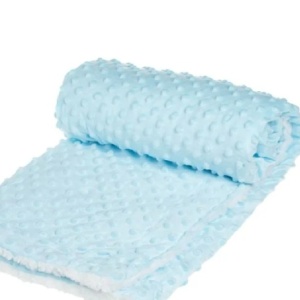 Patura catifelata cu blana sherpa pentru bebelusi, calduroasa, dimensiune 90x80 cm, Albastra - Img 3