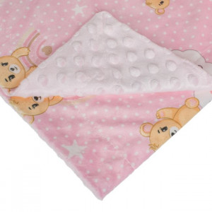 Patura velvet dubla moale cu doua fete pentru bebe, dimensiune 100x75cm, Roz - Img 3