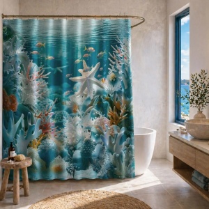 Perdea de dus din PEVA, dimensiune 180x180 cm, model Marin - Img 1