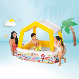 Piscina gonflabila cu parasolar detasabil, dimensiune 157 x 157 x 122 cm, capacitate 295 l , Multicolor - Img 4