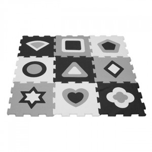 Puzzle modular de podea pentru copii din spuma moale, forme geometrice, 9 piese