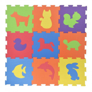 Puzzle modular pentru podea, moale si antiderapant, contine 9 piese, Animale