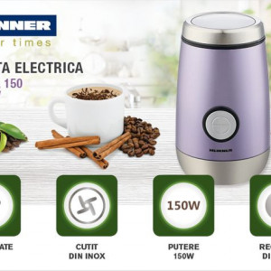 Rasnita electrica Heinner HCG-150MOV, 150 W, inox, capacitate 50g, Mov - Img 3