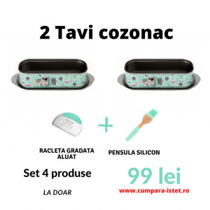 Set bucatarie cu 4 produse, Cooking by Heinner Simona Pope, 2x Tava cozonac, Racleta aluat, Pensula silicon