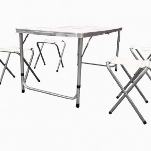 Set masa cu 4 scaune pliabile pentru camping, dimensiune masa 120x60x70 cm, aluminiu cu MDF, multicolor