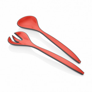 Set pentru salata, lingura + furculita, Plastic, 29.5 cm, Rosu