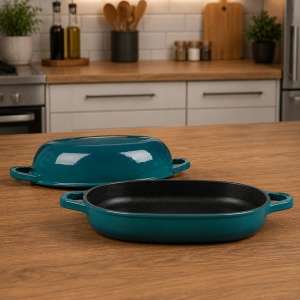 Tava din fonta emailata cu capac inalt, 33×23×14 cm, 8 L - Img 3