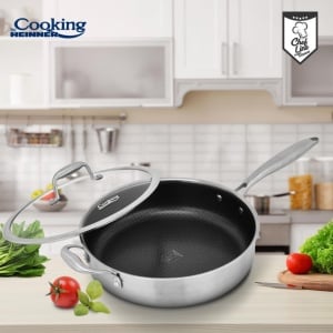 Tigaie adanca cu capac din inox, acoperira ceramica Honeycomb, dimensiune 24x6.5 cm, Heinner Titanium MRK-26C - Img 3
