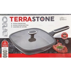 Tigaie grill aluminiu forjat cu capac, 28 x 28 cm, baza inductie, acoperire antiaderenta 5 straturi, Brio Terra Stone - Img 2
