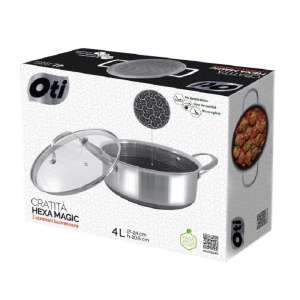 Cratita otel cu capac, dimensiune 24x10.5 cm, capacitate 4 l, acoperire antiaderenta rezistenta la zgarieturi, Oti HEXA MAGIC - Img 2