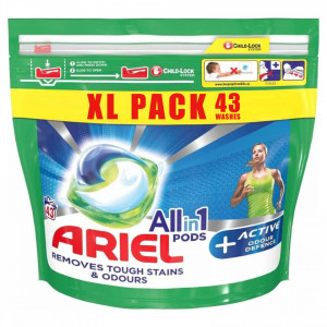 Detergent de rufe Capsule, Ariel All in One Pods Active, 43 spalari