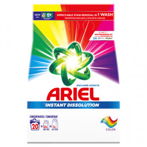 Detergent de rufe Pudra, ARIEL Color Instant Dissolution, 1.5 Kg, 20 de spalari