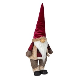 Figurina decorativa de Craciun, dimensiune 27x19x70 cm, Gnome cu vesta bej