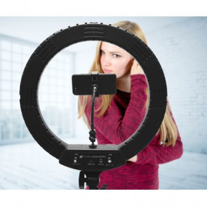 Lampa circulara Ring Light, diametru 18", 3 moduri iluminare, 3 x suport telefon, adaptor priza, trepied reglabil - Img 6