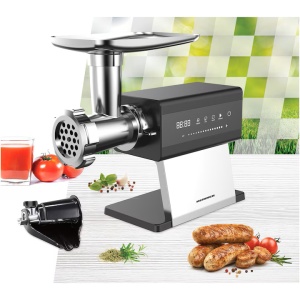 Masina de tocat Heinner Prestigechop HMG-DTSS2500, 2500W, control touch, angrenaj planetar 6 roti, accesoriu rosii, Kibbe si carnati, capacitate tocare 2.5kg/min, viteza variabila, cutit si site din inox, functie reverse, Inox - Img 4