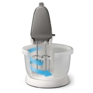 Mixer cu bol Philips Viva Collection HR3745/00, 450 W, Bol actionare automata, 5 viteze, Functie Turbo, Alb/Gri - Img 6