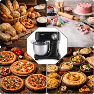 Mixer planetar cu bol Heinner HPM-D750BK, 600W, 12 viteze, bol inox 3.5L, accesorii tel, paleta si carlig, negru - Img 6