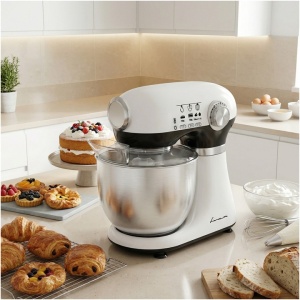 Mixer planetar Fram FPM-D1010WHBK, 1000 W, Bol inox 5 l, Angrenaj metalic, 12 viteze + pulse, Alb/Negru - Img 4