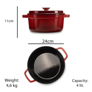 Oala fonta emailata, diametru 22 cm, adancime 10 cm, greutate 4 kg, interior antiaderent, capacitate 3l, Hausberg H742 - Img 4