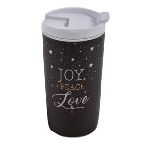 Pahar ceramic de Craciun, dimensiune 8.5x15.5 cm, capacitate 355 ml, Joy Peace Love