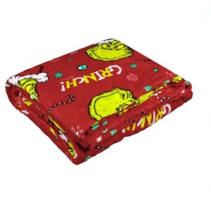 Patura decorativa catifelata de Craciun, dimensiune 200x150 cm, moale la atingere, model Grinch