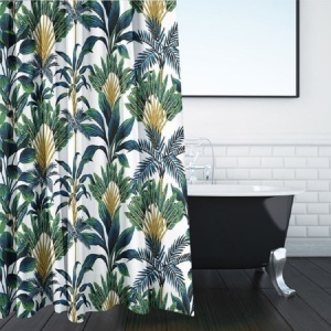 Perdea pentru dus din PEVA, dimensiune 180x180 cm, prindere 12 inele, Frunze tropicale