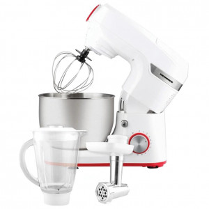 Robot de bucatarie, Heinner HPM-1000WH, 1000W, miscare planetara, accesoriu masina de tocat si blender, bol 5.5 L, 10 viteze + pulse, Alb