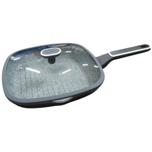 Tigaie grill aluminiu forjat cu capac, 28 x 28 cm, baza inductie, acoperire antiaderenta 5 straturi, Brio Terra Stone