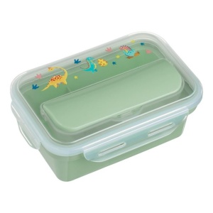 Caserola alimentara compartimentata pentru copii, dimensiune 18.5x12.5x8.5 cm, capacitate 650 ml, tacamuri din plastic, Dinozaur - Img 2